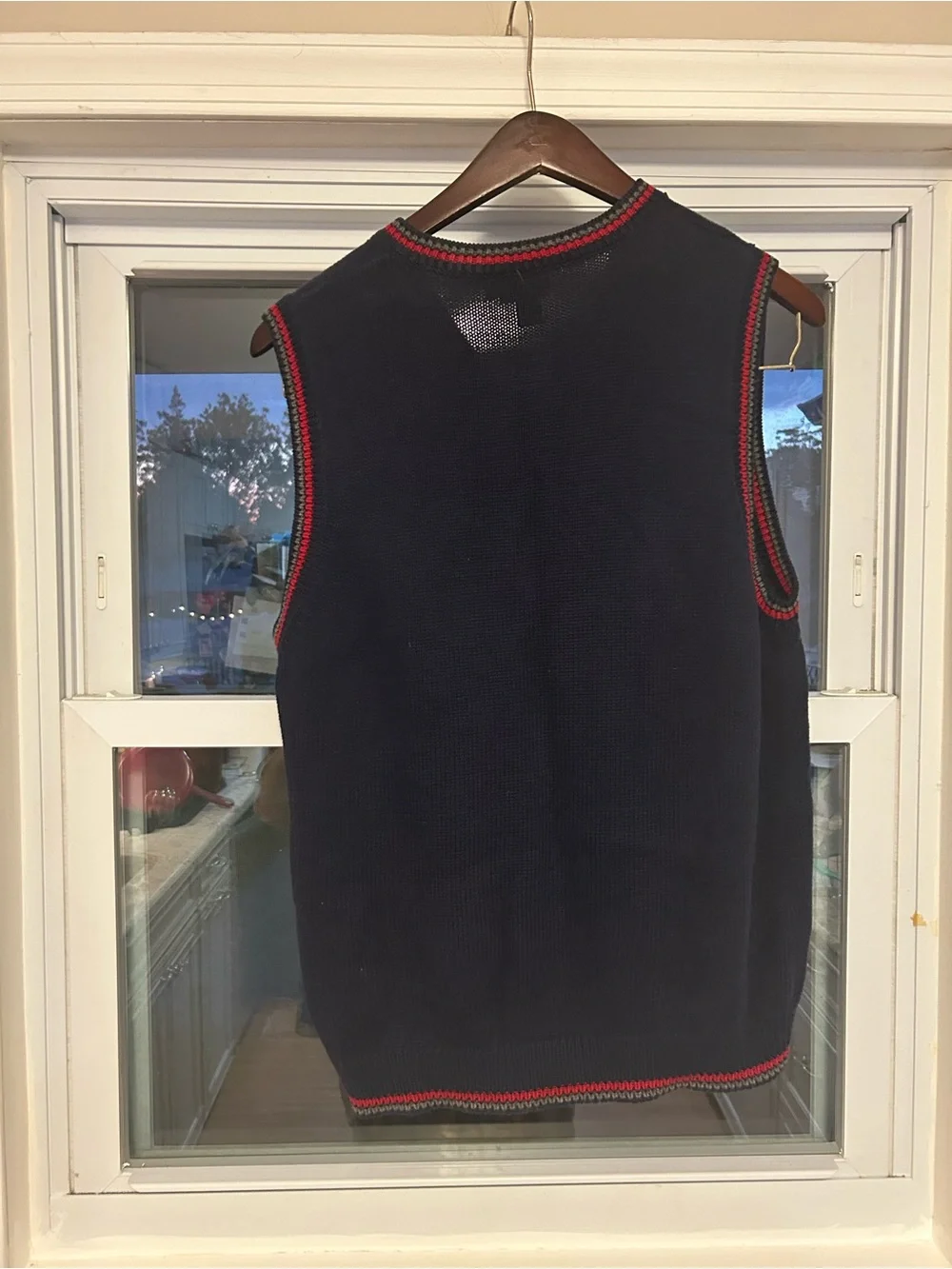 J. Crew Navy V‑Neck Sweater Vest with Red Trim Size Medium